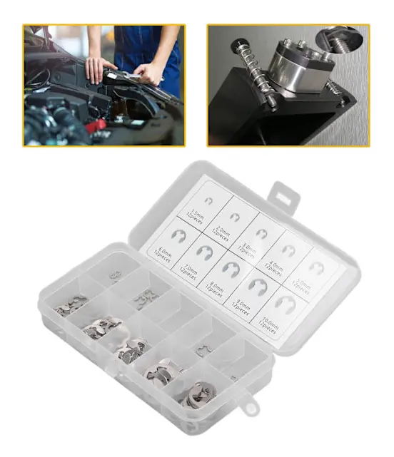 120 st E-klämmor Cirkelsäkringar Hållring 304 Rostfritt Stål Sortiment Set Kit för Lager