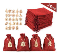 /#/(24 stycken) 1-24 Nummererade Trähängen, Julkulor, Adventskalender, DIY Julklappspåsar, Tygpåsar/#/
