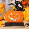Halloween Dekoration i Trä med LED-Ljus Halloween Dekorationer Halloween Pumpa Svart Katt Bord