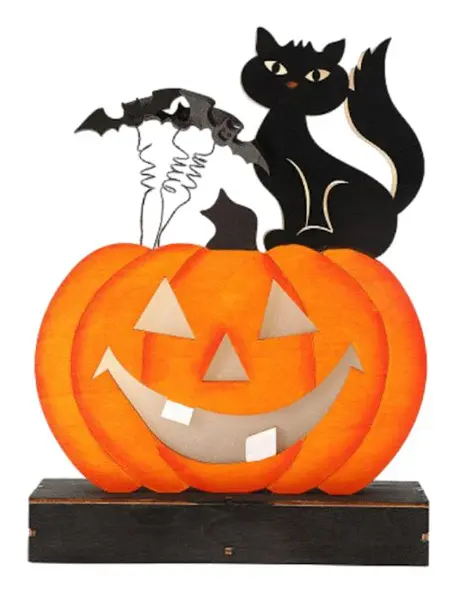 Halloween Dekoration i Trä med LED-Ljus Halloween Dekorationer Halloween Pumpa Svart Katt Bord