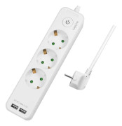 LOGILINK Grenuttag 3-vägs + 2st USB m brytare 1,5m Vit