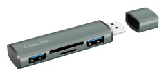 LogiLink USB 3.2 Gen 2 Hub, 2-port, USB-A, w/cardreader, aluminum, grey