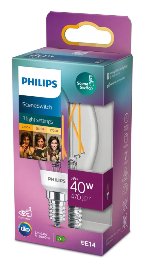 LED 40W KRON E14 V-VIT SCENESWITCH DIM KLAR A+