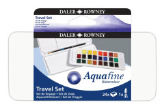 Aquafine Watercolor Pocket Set 24 halva pannor och en Daler Rowney-borste