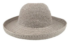 Seeberger - Grå straw Hatt - Paper Crochet Bolero With Turn-up Smoke Grey Straw Hat @ Hatstore