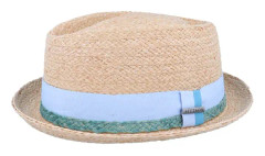 Stetson - Beige porkpie Hatt - Diamond Raffia Natural Straw Hat @ Hatstore