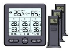 Digital termometer / hygrometer med 3 fjärrsensorer Svart