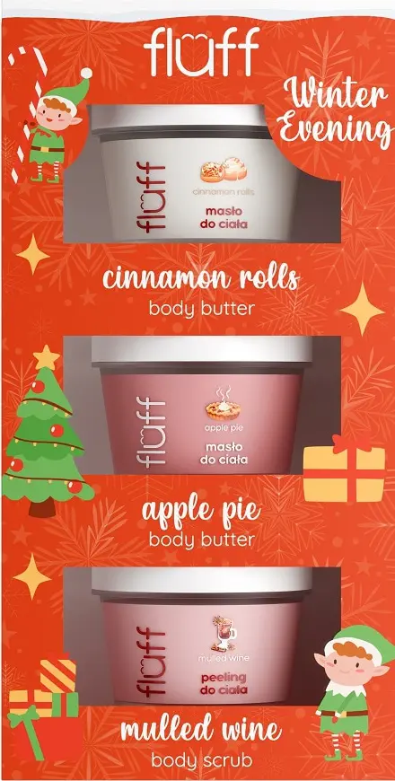 Vinterkväll set med kroppsskrubb Glögg 100ml + kroppssmör Äppelpaj 100ml + kroppssmör Kanelbullar 100ml
