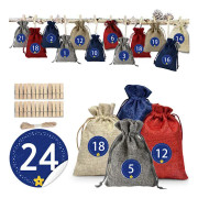 Adventskalender att fylla, 24 adventskalendrar att fylla själv med tygpåsar, julkalender att fylla stor, adventskalender att fylla tyg komp