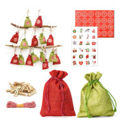 Adventskalender att fylla, 24 adventskalendrar att fylla själv med tygpåsar, julkalender att fylla stor, adventskalender att fylla tyg komp