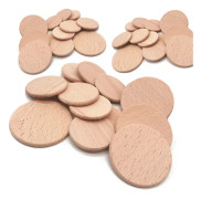 Sats med 100 träskivor (dia: 5 cm, tjocklek: 3,2 mm, bok)