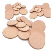 Sats med 100 träskivor (dia: 3 cm, tjocklek: 3,0 mm, bok)