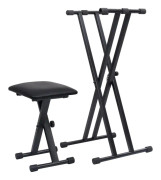 vidaXL Dubbelstagat keyboardstativ och pall svart Svart