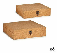 Uppsättning med Dekorativa Lådor Brun Kork Trä MDF (6 antal)