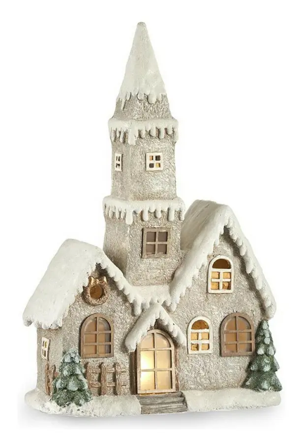 Prydnadsfigur Grå Musik Jul LED Ljus Hus 21 x 77 x 48 cm Brun Vit Grön Magnesium