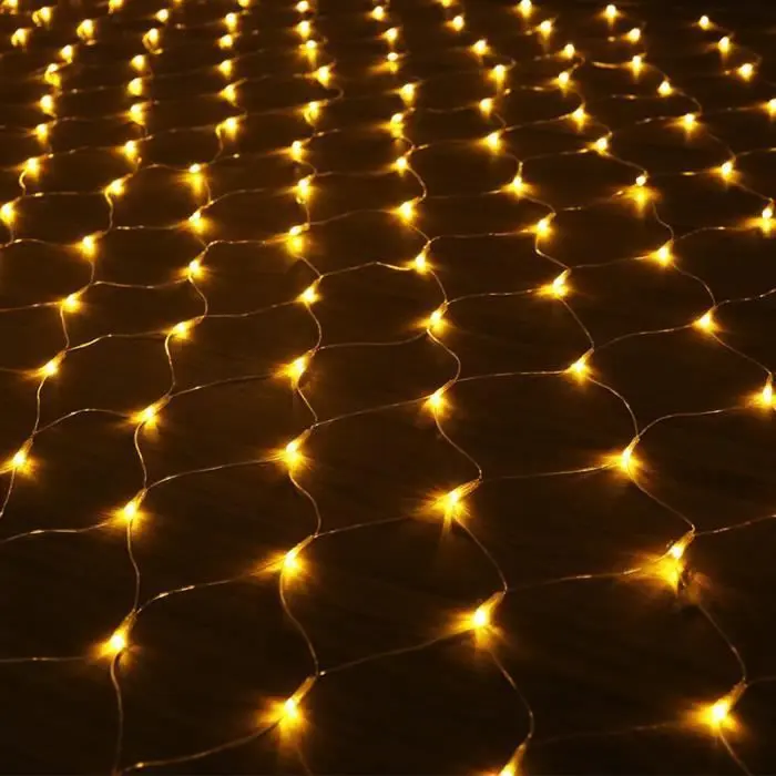Solenergi - 3m x 2m 200 LED - Varm - LED-ljusslinga i form av ett isnät, till jul