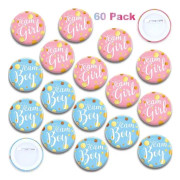 60 stycken Könsavslöjande Pins Team Pojke och Team Flicka Knappnål