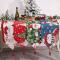 Stickad fransad tecknad bordsflagga Jultomte snögubbe duk bordsdekoration isoleringsdyna (180*35cm)