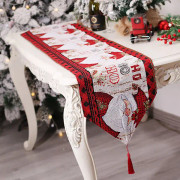 Stickad fransad tecknad bordsflagga Jultomte snögubbe duk bordsdekoration isoleringsdyna (180*35cm)