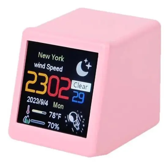 WiFi digital skrivbordsklocka, visar vädertemperatur, luftfuktighet, datum, tid, väderstation - rosa[B39280]