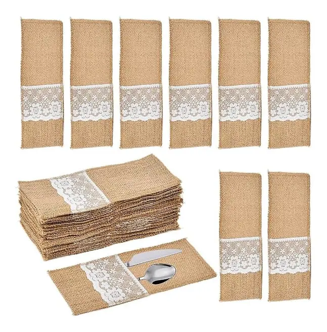 Paket med 40 täckta jutepåsar med spets - 11 x 23 cm