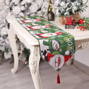 Stickad fransad tecknad bordsflagga Jultomte snögubbe duk bordsdekoration isoleringsdyna (180*35cm)
