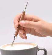 Form, 1 st Trähandtag rostfritt stål kaffestenciler Latteskumspatel Kaffe DIY Coffee Art Needle Kaffeverktyg för