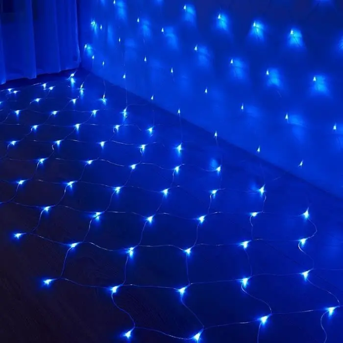 EU-kontakt 220V - 2m x 2m 144 LEDs - Blå - Led-slingor i Ice Net-form, för jul, älva