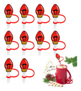10-pack Julgransstråskydd 8mm Silikonstråskydd för Dryckesstrå Återanvändbara Stråskydd Bärbara Strålock Stråskydd Topp Cartoon