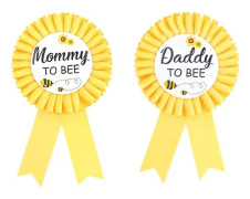 Daddy To Bee & Mom To Bee Tennplåt-knapp - Vad Blir Det? Baby Shower-knapp Nya Pappas Gåvor Könsavslöjande Fest Bi-rosett-knapp Ce