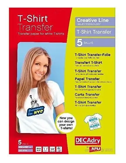 Ficka med 5 A4-ark med vit t-shirttransfer