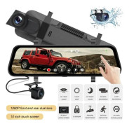 Bil Dashcam Backspegel 10 tums pekskärm 1080P främre kamera och bakre kamera