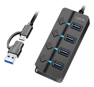 LogiLink: USB-hub 4-port med separata På/Av-knappar USB-C/USB-A in USB 3.2 Gen1