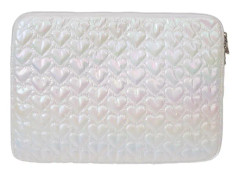 Söt Preppy Laptop Sleeve Väska Upp till 15 Tum Skyddande Puffig Laptop Sleeve Quiltat Mjukt Pufferväska för 14 Tum - Vit Hjärta