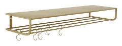 Nordal - Shelf, metal, gold, L, incl. 5 hooks