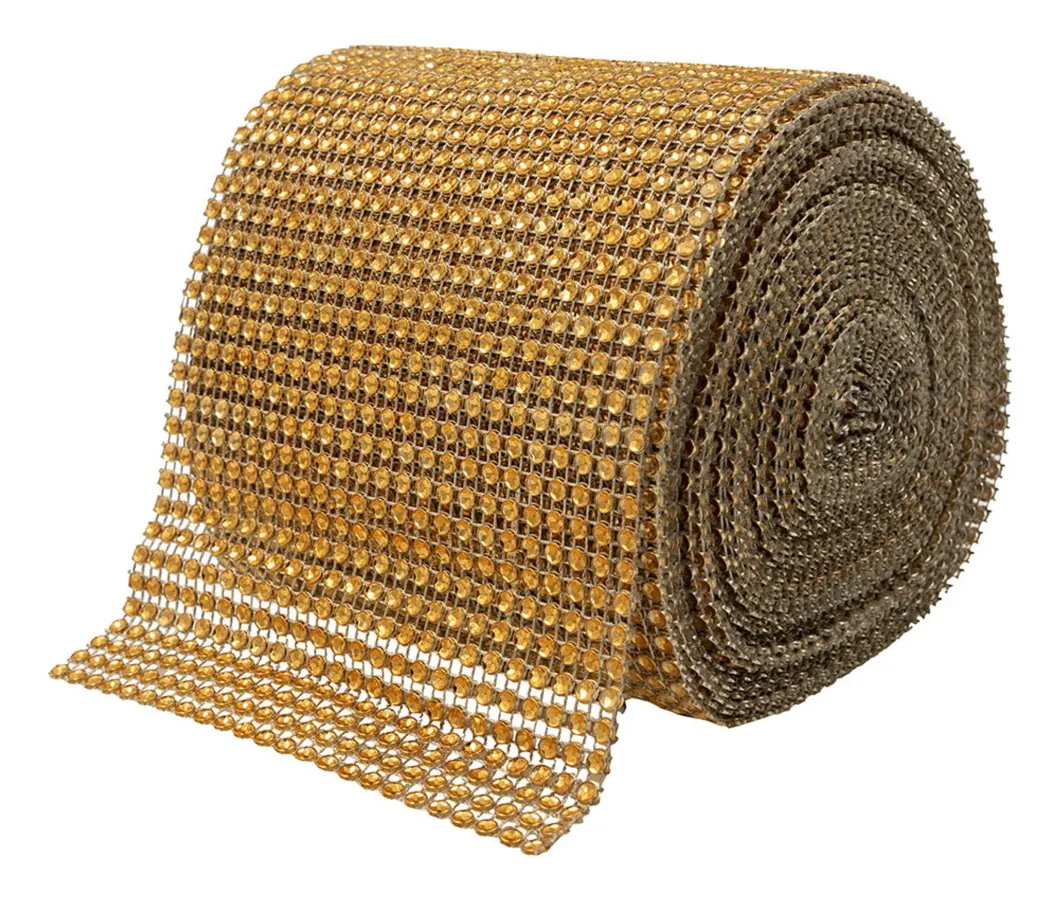 Strass Tyg på Rulle - Guld-gul