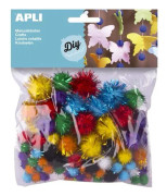 APLI Påse med 78 pompoms - glänsande Diverse färger