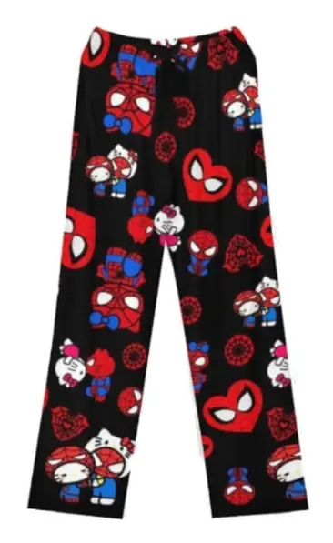 Dam Pyjamasbyxor med Jultomte-Cartoon i Fleece, Flickor Katt-Print Flanell Sovbyxor Present (Helt Tryckt) KT Katt Svart