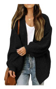 Dam Cardigan med Långa Lanternärmar, Öppen Framtill, Överdimensionerad, Grov Stickad, Draperad Ytterkläder med Fickor