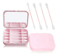 4-pack Återanvändbara Silikonbomullsrondeller Bärbara Sista Bomullsrondellen för Öronrengöring Makeup för Kvinnor, 2 i 1 Bomullsrondeller Set med Fodral och Kosmetiska Speglar