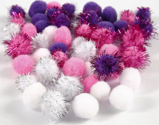 Pompomer dia. 15 mm+20 mm vit, lila, rosa