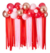 Ballongbåge med Streamers Röd/Rosa
