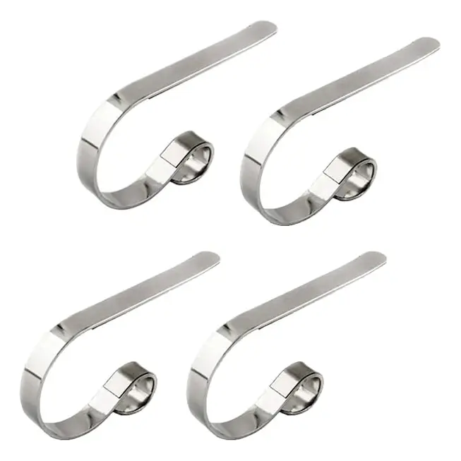 4 stycken julstrumpehållare, spishällskrok, metallhängande krok passar för julgran, öppen spis, för julpartyn (Silver)