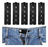 5 st. Midjeutvidgare med knappar, elastiska, bekväma, justerbara, för män och kvinnor, jeans, byxor, kjol, klänning, byxor (svart) Svart One Size