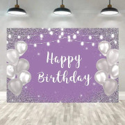 53ft Violett Lila Silver Grattis på födelsedagen Bakgrund Flickor Silver Ballong Vita Ljus Flickor 16:e 20:e 30:e Födelsedagsfest Banner Dekorationer Bakgrund