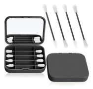 4-pack Återanvändbara Silikonbomullsrondeller Bärbara Sista Bomullsrondellen för Öronrengöring Makeup för Kvinnor, 2 i 1 Bomullsrondeller Set med Fodral och Kosmetiska Speglar