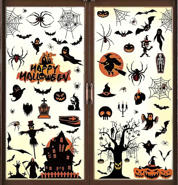 Halloween Väggdekaler Spindelfladdermus Scen Layout Skräck Fönster Glasdekaler Statiska Dekaler Fönster Galler Dörr Och Fönsterdekaler Halloween Pa