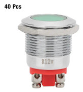 40 st IP68 Vattentät BEM-19C Högkvalitativ Metall Varnings-LED-Indikatorlampa 19mm (Grön 12V)