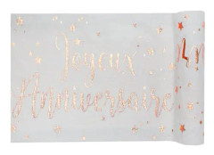 Bordlöpare i bomull för födelsedag, rosa guld, 3 m x 28 cm