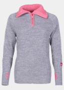Rav Sweater With Zip, Grey Melange/Delicate Pink/Van, L, Mode